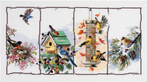 Borduurpakket four seasons birds 230510, Hobby en Vrije tijd, Borduren en Borduurmachines, Nieuw, Borduurpakket, Handborduren
