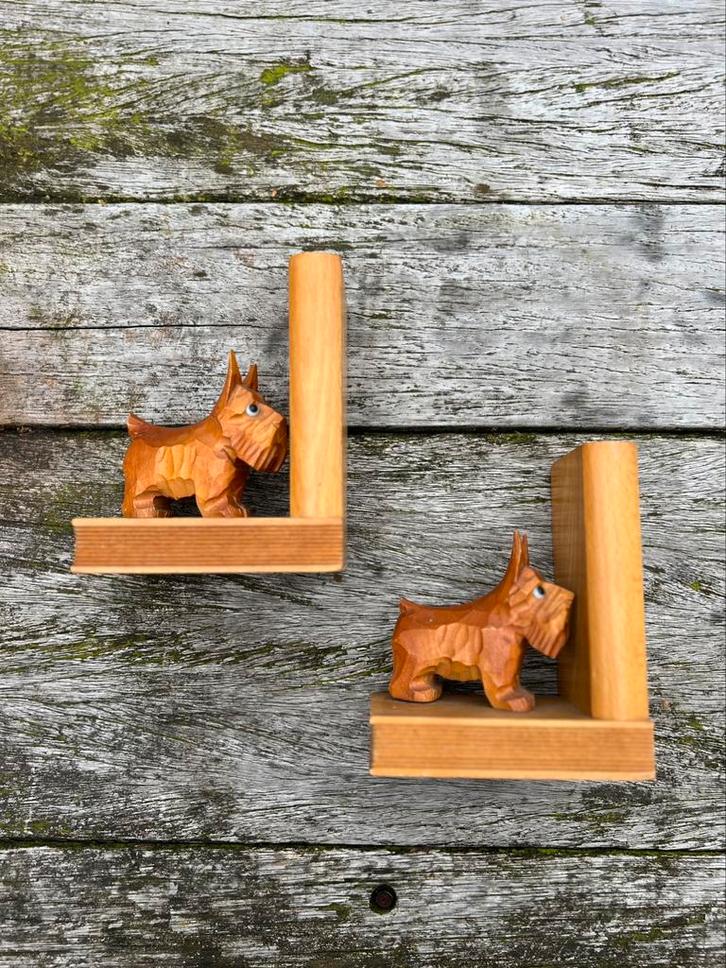 Vintage houten boekensteunen art-deco, Huis en Inrichting, Woonaccessoires | Wandplanken en Boekenplanken, Gebruikt, Ophalen of Verzenden