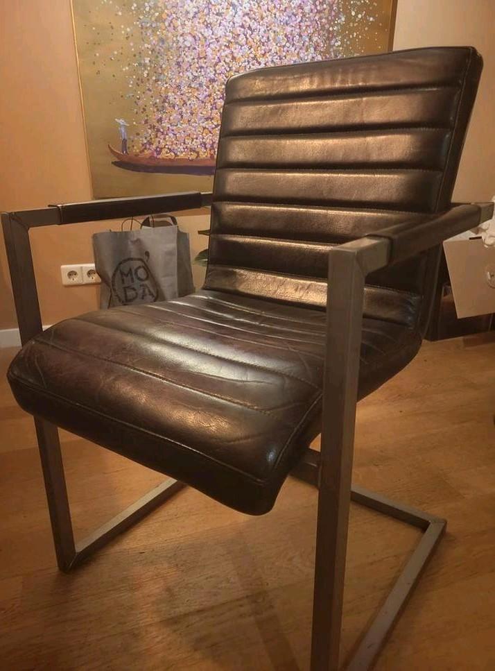 6 Moderne leren eetkamerstoelen- zwart, Huis en Inrichting, Stoelen, Gebruikt, Zwart, Ophalen of Verzenden