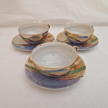 3 Chinese theekop en schotel afb meertje huisje en boom #112 beschikbaar voor biedingen