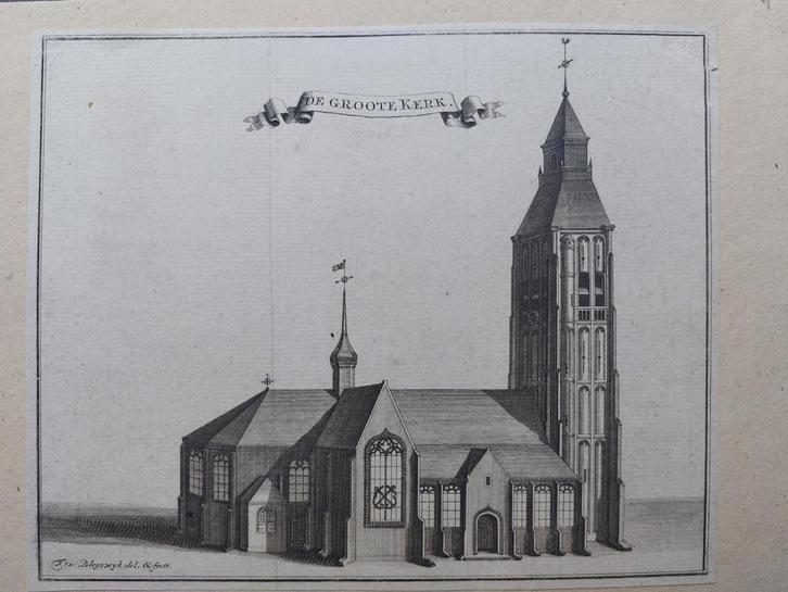 4 / De groote kerk te Asperen, Antiek en Kunst, Kunst | Etsen en Gravures, Ophalen of Verzenden