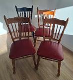 4x Stevige, houten (met lerenzitting) eetkamerstoelen, Ophalen, Gebruikt, Klassieke opknapper, Bruin