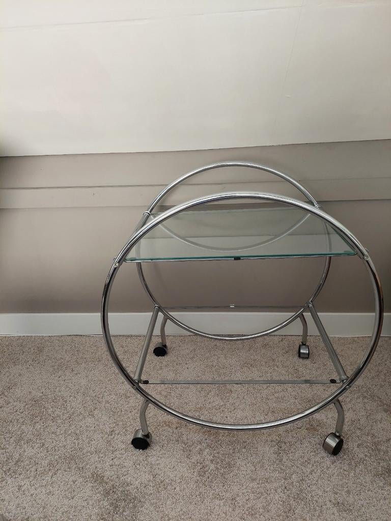 Vintage theetafel chroom en glas, Ophalen, Gebruikt