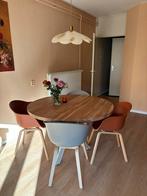 Mooie Ronde Eettafel - Hout & Wit Onderstel, Ophalen, Gebruikt, 100 tot 150 cm, Vier personen