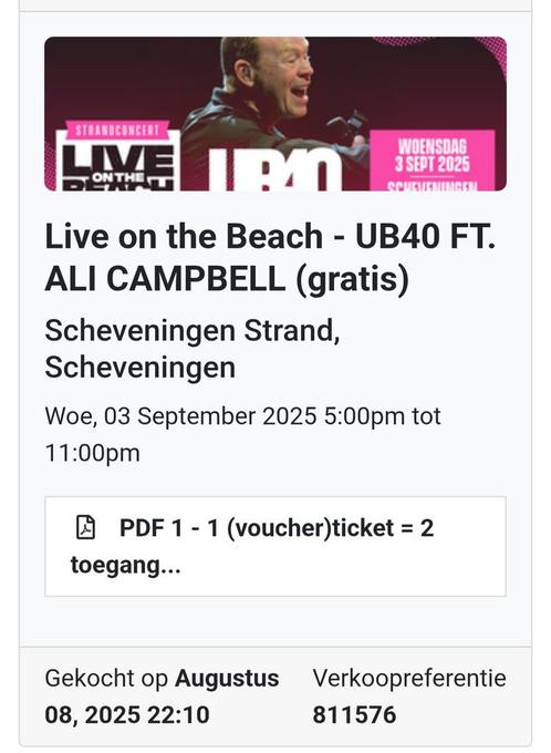Tickets ub40, Tickets en Kaartjes, Concerten | Overige, Twee personen, September