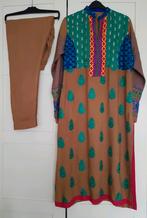 Bruin blauw groen nieuw Indiase Marokkaanse pak kameez jurk, Ophalen of Verzenden, Nieuw, Maat 38/40 (M), Bruin