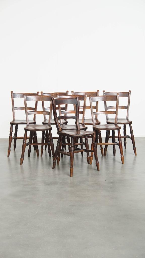 Set van 8 antieke Engelse Oxford eetkamer/ keuken stoelen, Antiek en Kunst, Antiek | Meubels | Stoelen en Banken, Ophalen