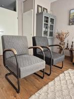 3 zits bank,hocker en  2 fauteuils, Gebruikt, Minder dan 75 cm, Vintage, Leer