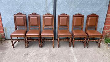 6 antieke stoelen lederen zitting beschikbaar voor biedingen