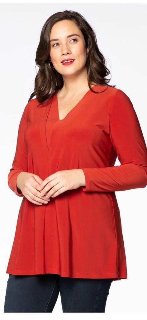 Yoek tuniek top shirt flare dolce rood oranje XXL 54 56, Kleding | Dames, Grote Maten, Zo goed als nieuw, Blouse of Tuniek, Oranje