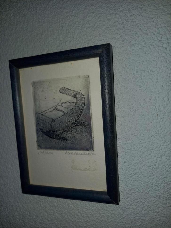 Klein kunstwerkje wieg ets Rike van de Ven, Antiek en Kunst, Kunst | Etsen en Gravures, Ophalen of Verzenden