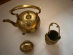 Koperen theepot, kandelaar en potje met hengsel, Ophalen of Verzenden, Koper