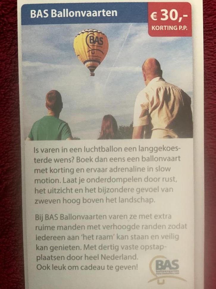 BAS Ballonvaarten Voordeelbon, Tickets en Kaartjes, Kortingen en Cadeaubonnen, Drie personen of meer, Overige typen, Kortingsbon