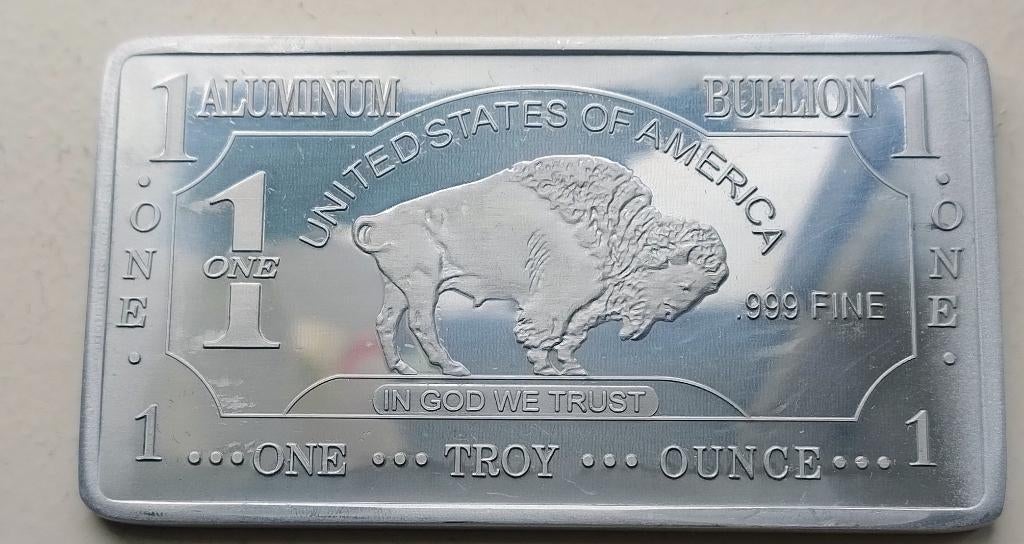 1 Troy Oz .999 Puur Aluminium America Buffalo baar!!, Postzegels en Munten, Edelmetalen en Baren, Verzenden, Koper