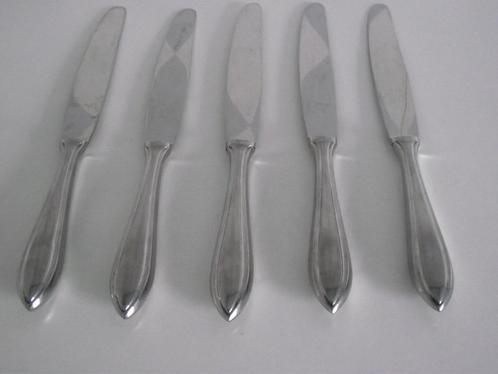 5 vintage puntfilet diner mes 25 cm 1950 Zilverstad RVS p st, Antiek en Kunst, Antiek | Bestek, Ophalen of Verzenden