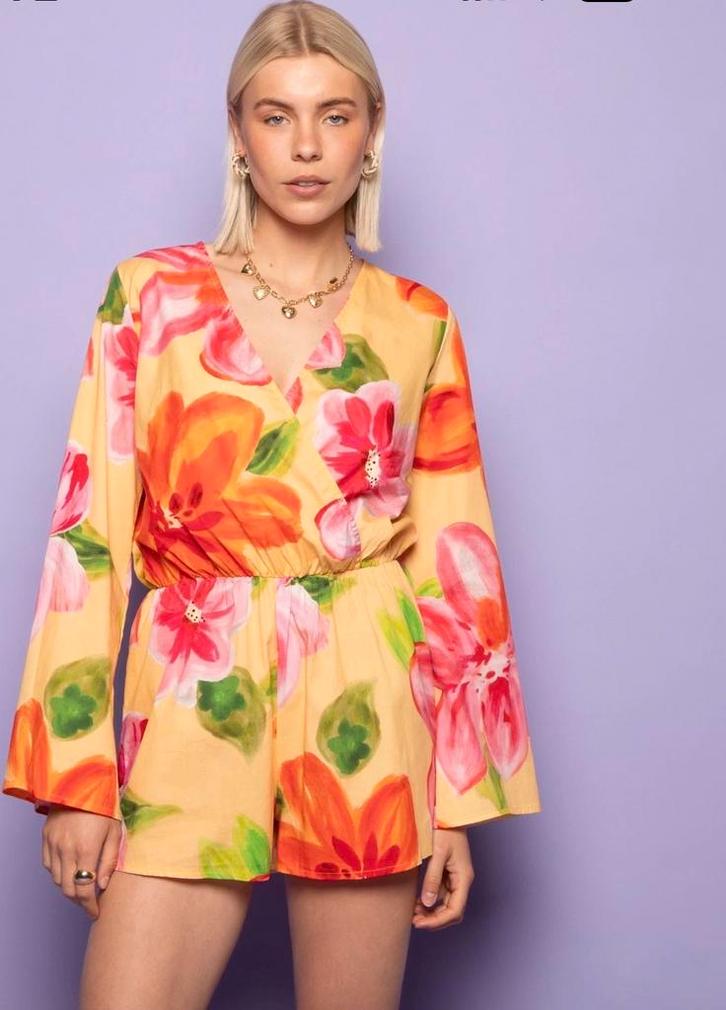 Tropische Playsuit - Maat L  Nieuw met kaartjes! Most wamted, Kleding | Dames, Jumpsuits, Nieuw, Maat 42/44 (L), Geel, Ophalen of Verzenden