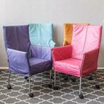 9 Montis Chaplin stoelen verschillende vrolijke kleuren €525, Ophalen of Verzenden, Zo goed als nieuw, Leer, Vijf, Zes of meer stoelen