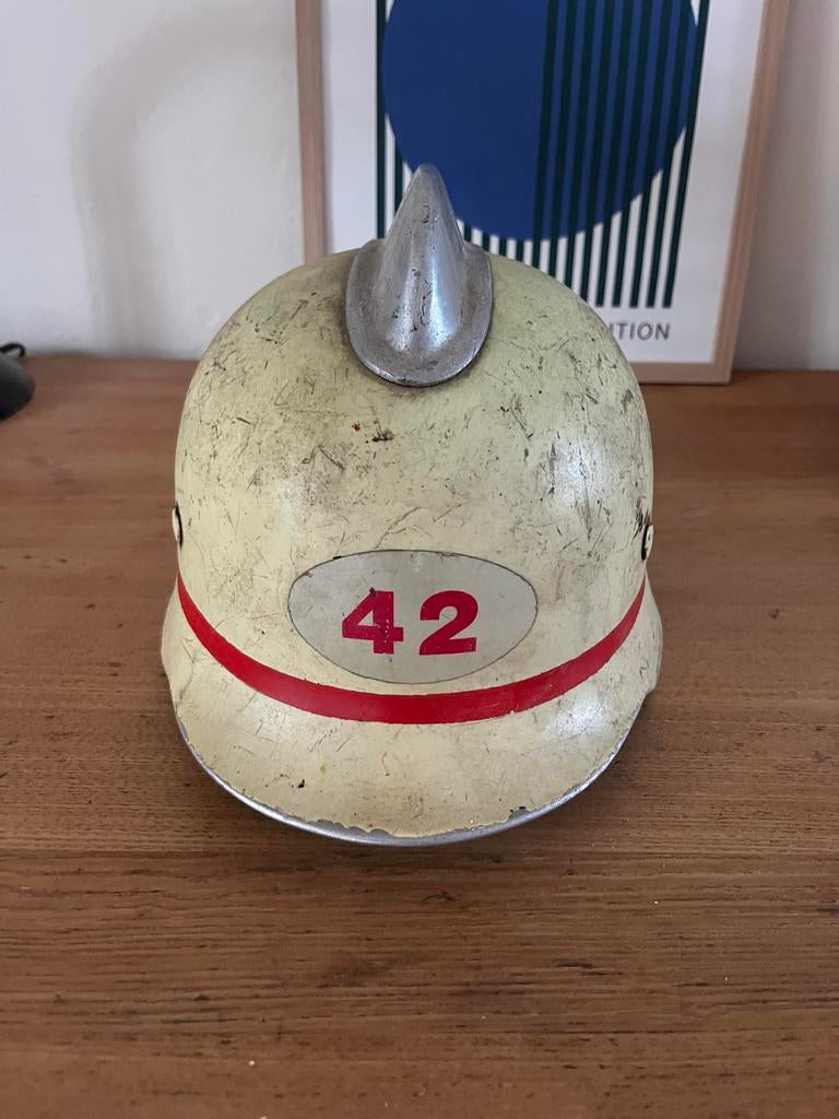 Vintage Duitse Brandweerhelm, Ophalen of Verzenden, Overige soorten, Duitsland, Helm of Baret