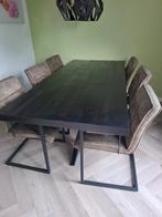 Zwarte mangohouten eettafel 220cm lang., Huis en Inrichting, Tafels | Statafels, Ophalen, Zo goed als nieuw