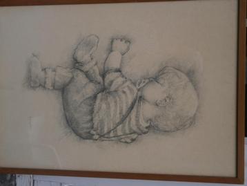 Spang OLSEN, Prent v/e Slapende Baby portret  beschikbaar voor biedingen