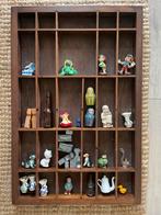 Vintage houten letterbak met diverse objecten, Antiek en Kunst, Ophalen of Verzenden