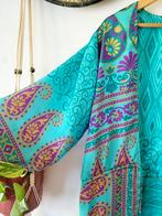Lange bohemian zijde turquoise kimono met koord India, Nieuw, Ophalen of Verzenden