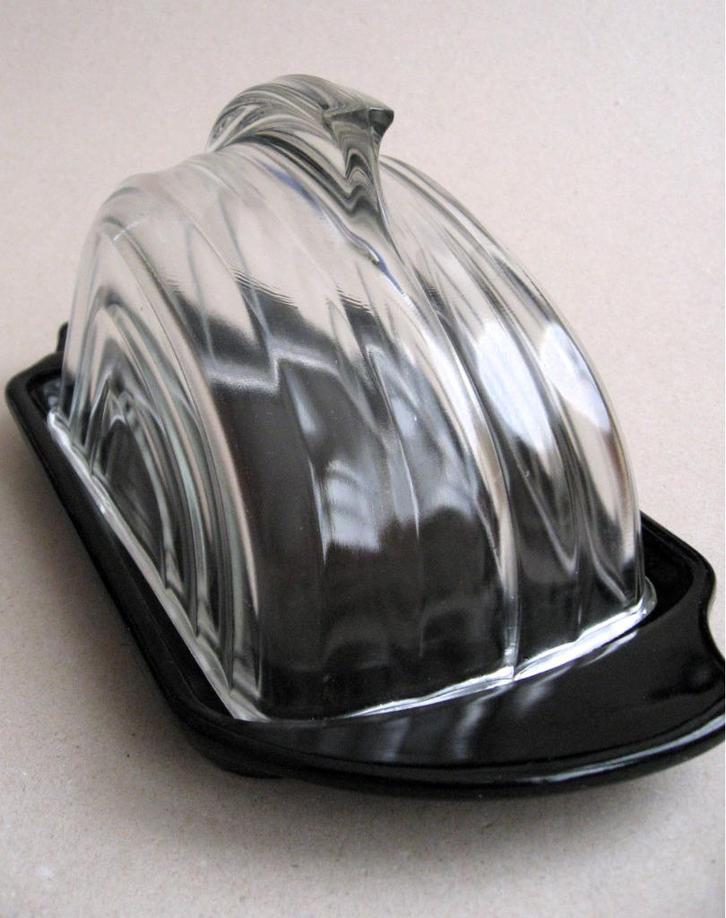 Art deco kaastolp Rotterdam met zwarte onderschotel, 1937, Antiek en Kunst, Antiek | Glas en Kristal, Ophalen of Verzenden