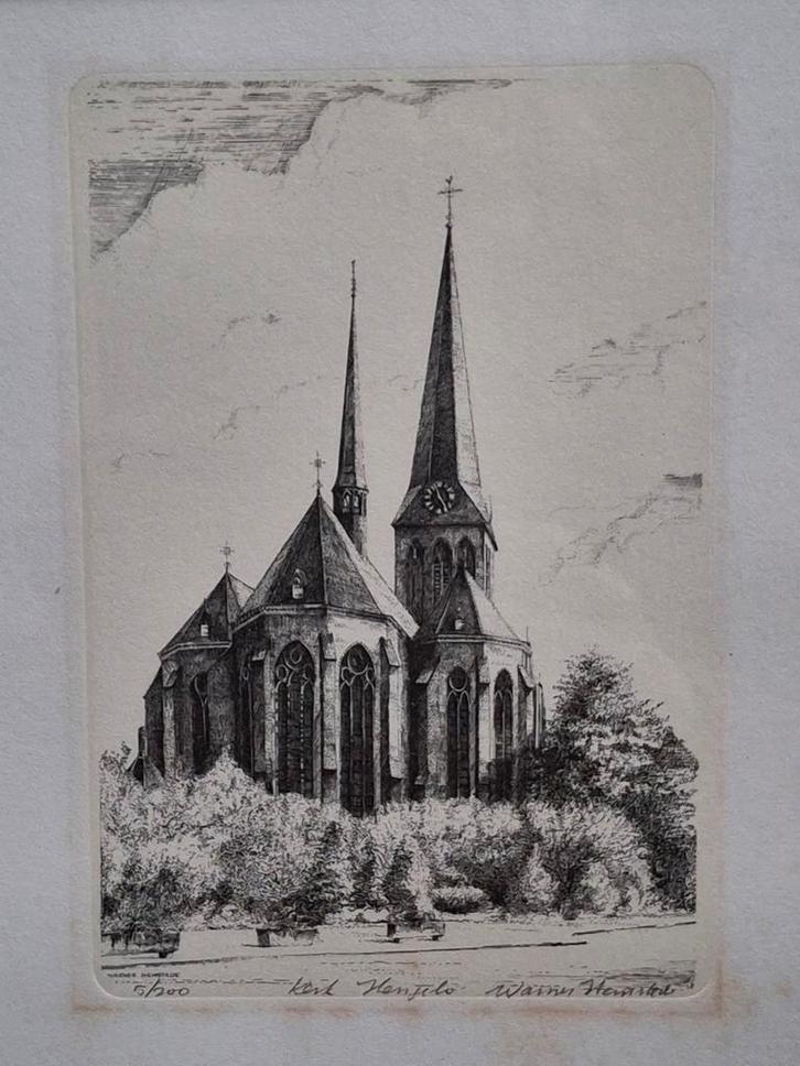 Ets St. Mariakerk Hengelo van Warner Hemstede, Antiek en Kunst, Kunst | Etsen en Gravures, Ophalen of Verzenden