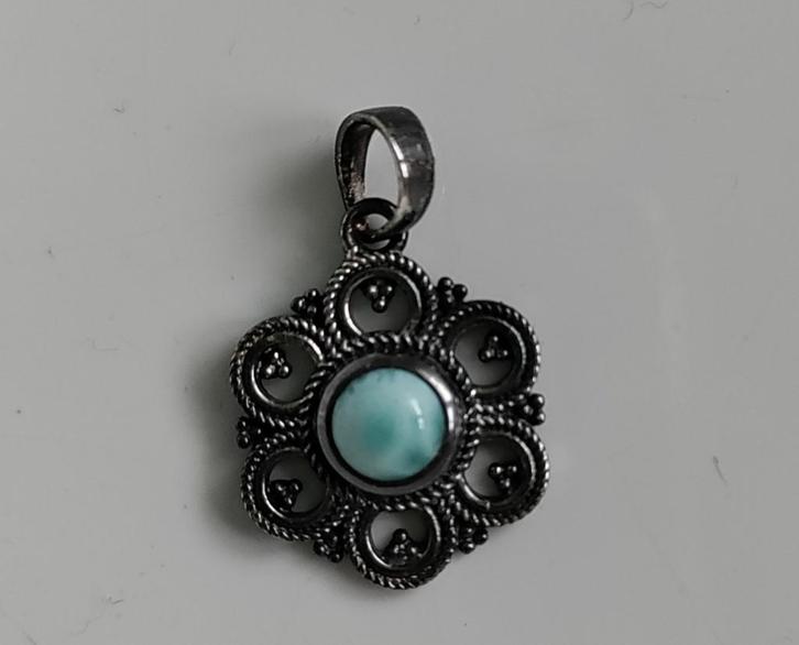 Larimar hanger in oud zilver, Sieraden, Tassen en Uiterlijk, Kettinghangers, Nieuw, Zilver, Blauw, Overige voorstellingen, Met edelsteen
