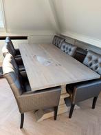 Massief eikenhouten tafel van Driehoekmeubelen met stoelen, Ophalen, Gebruikt, Eikenhout, 50 tot 100 cm