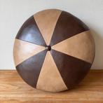 Vintage Lederen ''Patchwork'' Kussen, Woonkussen, Rond, Ophalen of Verzenden, Gebruikt, Bruin, Rond