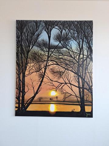 Zonsondergang - Acrylverfschilderij 80x100cm beschikbaar voor biedingen