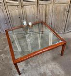 Salontafel 1 x 1 meter kersenhout met glas, Ophalen, Kersenhout, 100 tot 150 cm, Vierkant