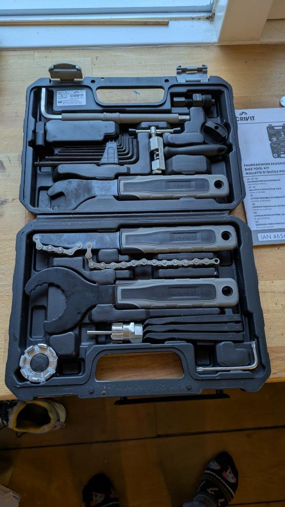 Crivit fietsgereedschapsset 20 delig zgan, Doe-het-zelf en Verbouw, Gereedschapskisten, Zo goed als nieuw, Gevuld, Ophalen of Verzenden