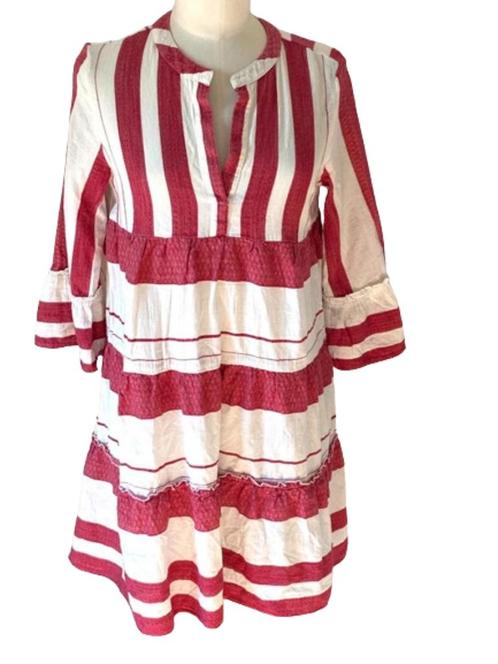 AUGUST rood off white linnen style ibiza jurk 36/38 CHCS, Kleding | Dames, Jurken, Zo goed als nieuw, Rood, Ophalen of Verzenden