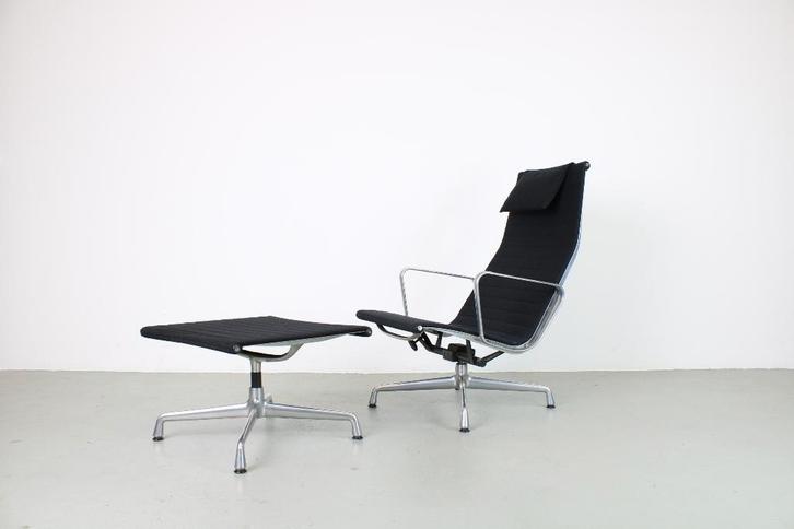 Vitra EA 124 + 125, Aluminium, zwart Hopsak, Huis en Inrichting, Fauteuils, Gebruikt, Stof, 50 tot 75 cm, Minder dan 75 cm, Ophalen