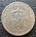 1922 Wilhelmina ½ Gulden Zilver, ½ gulden, Zilver, Ophalen of Verzenden, Koningin Wilhelmina