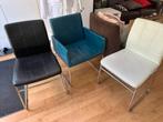 4 stuks leren eetkamer stoelen, Ophalen of Verzenden, Gebruikt, Blauw