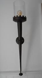 ijzeren wandlamp donkerbruin, Huis en Inrichting, Lampen | Wandlampen, Ophalen, Zo goed als nieuw, Glas, Landelijk