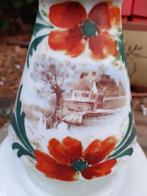 Antieke Opaline Olielamp Handbeschilderd - 60cm, Antiek en Kunst, Antiek | Lampen, Ophalen of Verzenden