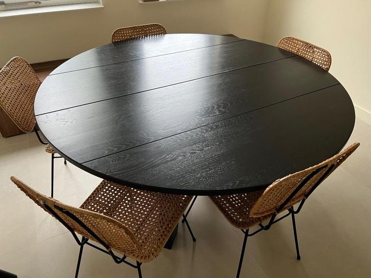Ronde eettafel Woood met of zonder rotan stoelen, Huis en Inrichting, Tafels | Eettafels, Gebruikt, 100 tot 150 cm, 100 tot 150 cm