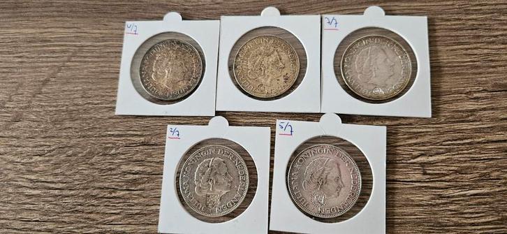 Zilveren rijksdaalders Juliana 5 stuks met klop, Postzegels en Munten, Munten | Nederland, Setje, 2½ gulden, Koningin Juliana