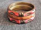 Vintage set van 3 messing armbanden, Sieraden, Tassen en Uiterlijk, Armbanden, Verzenden, Zo goed als nieuw, Rood, Kunststof of Plastic