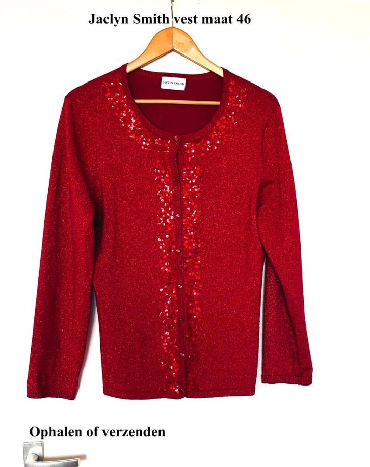 maat 46 Jaclyn Smith Vest Knalrood met Lovertjes Vintage, Kleding | Dames, Truien en Vesten, Maat 46/48 (XL) of groter, Rood, Ophalen