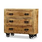 Vintage Verrijdbaar Houten Ladekast Retro Showroom Mangohout, Huis en Inrichting, Kasten | Ladekasten, Info@dehanzeherten.nl, Nieuw