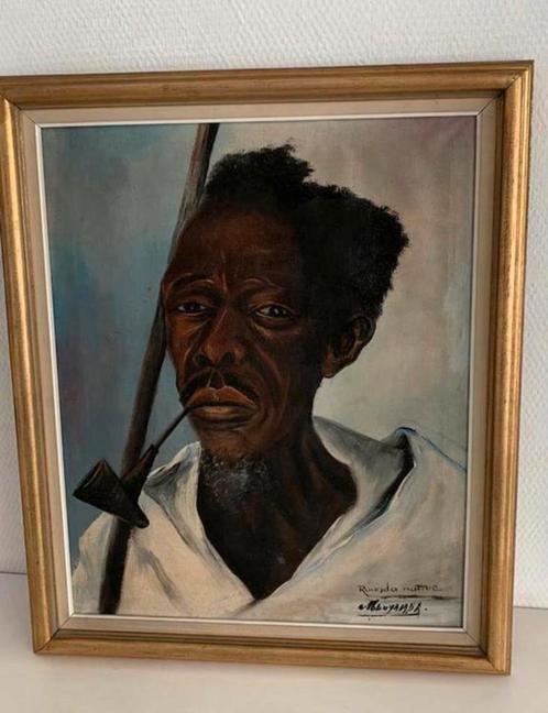 Olieverf schilderij Watutsi native Rwanda - gesigneerd, Antiek en Kunst, Kunst | Niet-Westerse kunst, Ophalen of Verzenden