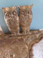 Inktstel brievenhouder messing 2 uiltjes op een  hek, Antiek en Kunst, Ophalen of Verzenden