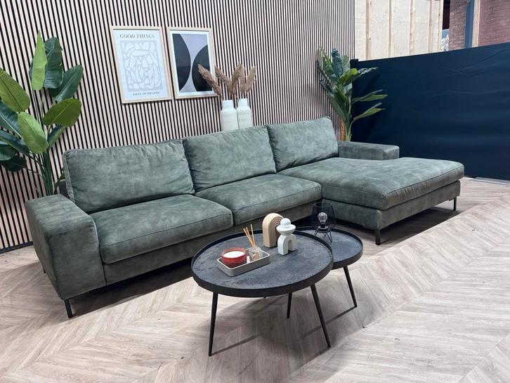 ZGAN Velvet Velours Urban Sofa Hoekbank - Groen - 343 x 165, Huis en Inrichting, Banken | Bankstellen, Zo goed als nieuw, Hoekbank