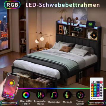 Tweepersoonsbed industrieel LED USB 140x200 160x200 bed hout beschikbaar voor biedingen