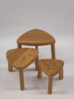 Brutalist nesting tables eikenhout vintage bijzettafeltjes, Gebruikt, ., Ophalen of Verzenden, .